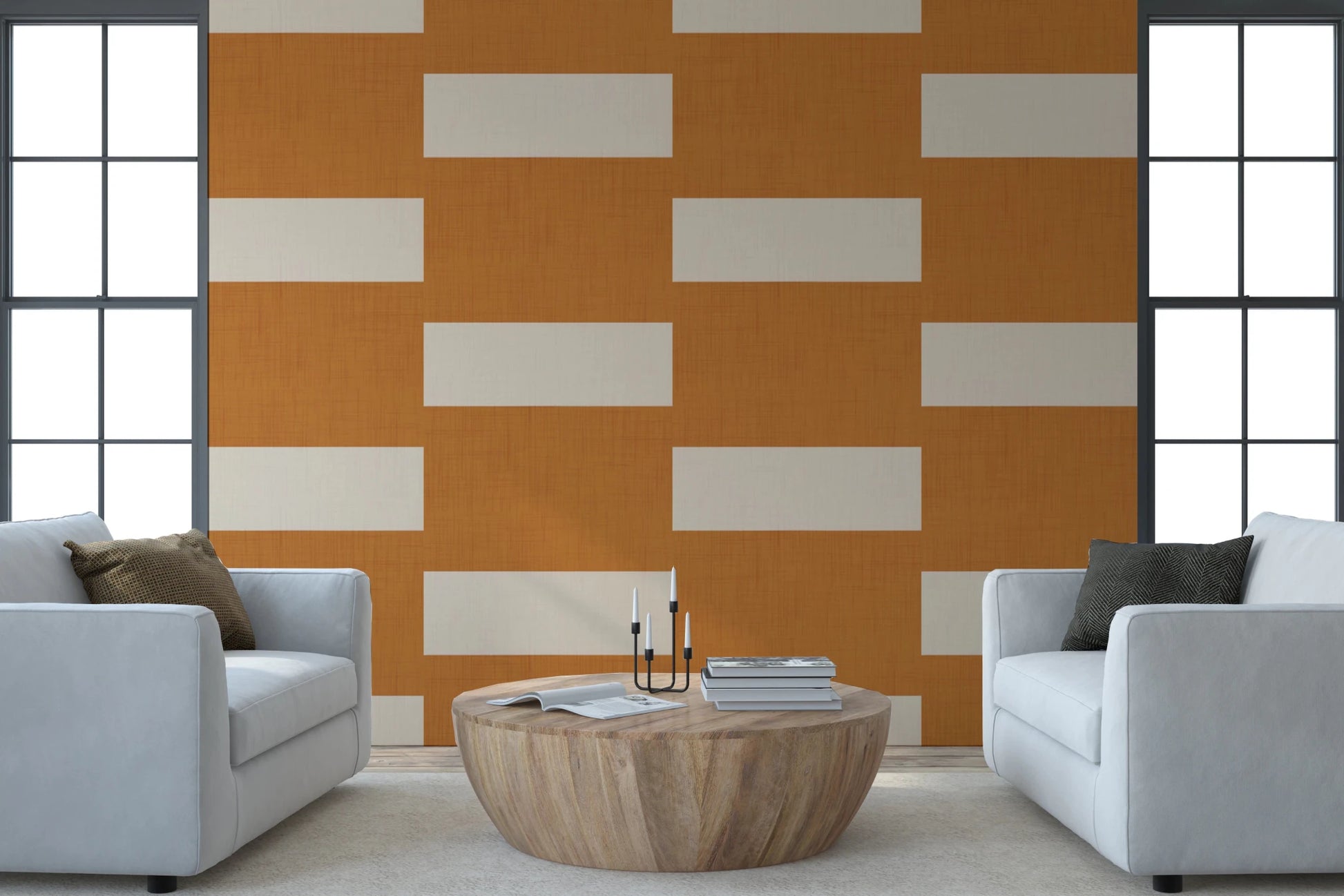 Minimal Stripe Block Terracotta Cream Wallpaper⁠