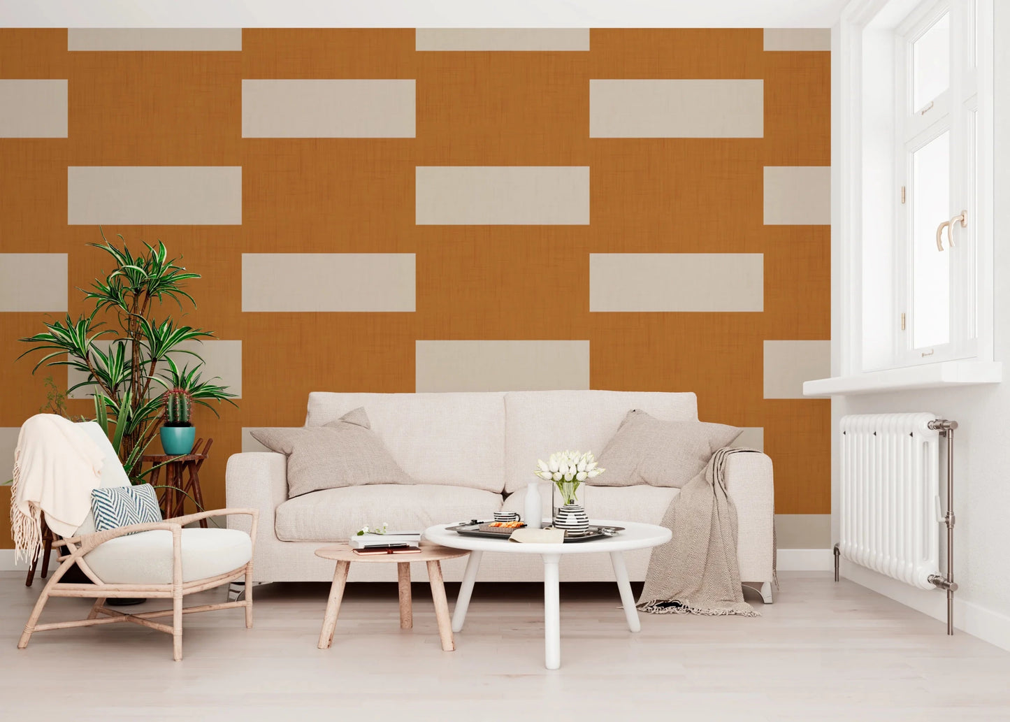 Minimal Stripe Block Terracotta Cream Wallpaper⁠