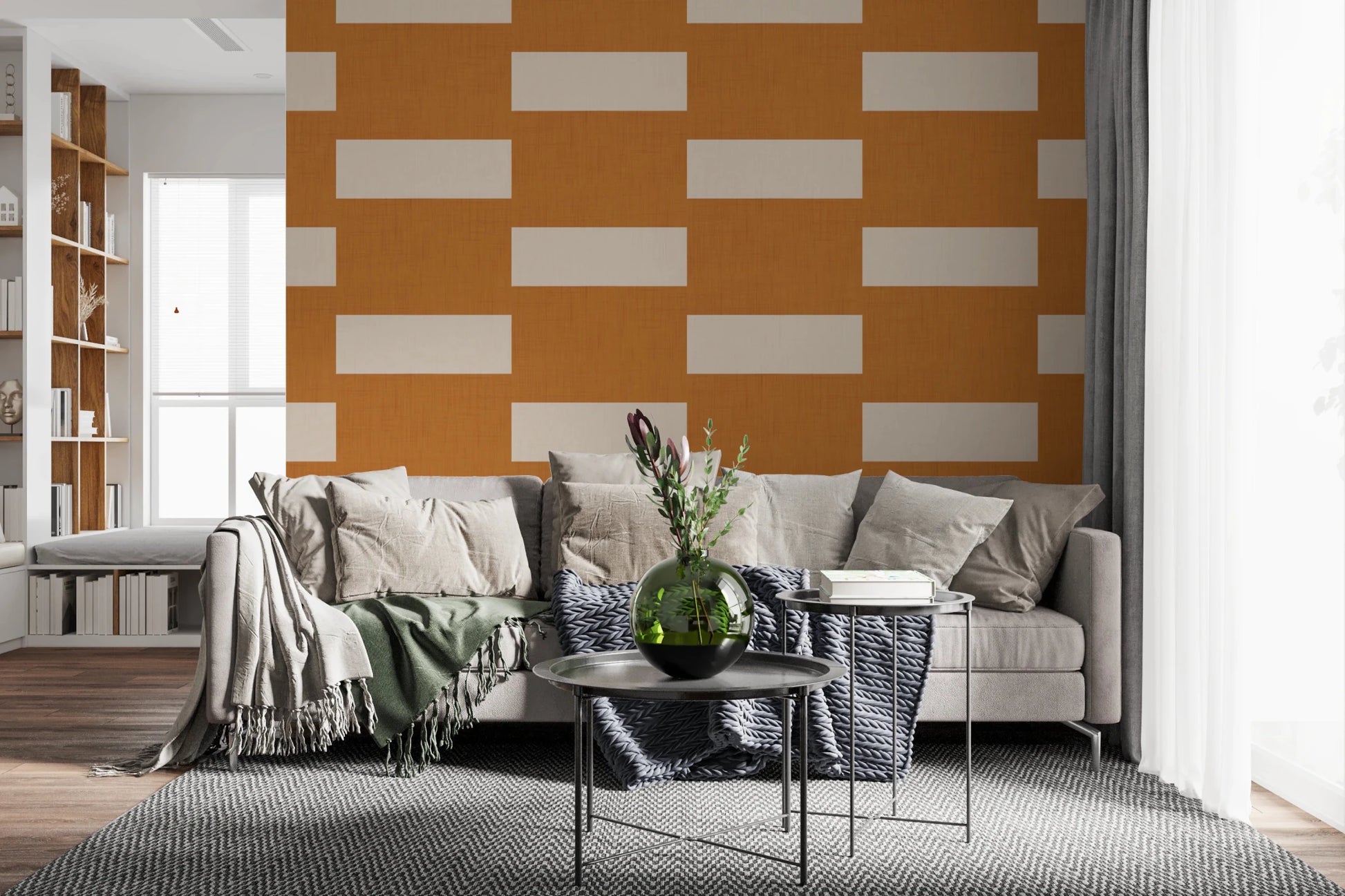 Minimal Stripe Block Terracotta Cream Wallpaper⁠