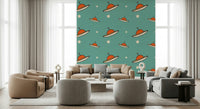 Minimal Vintage UFO Blue decal, a whimsical, cosmic design for walls.