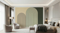 Stylish wall mural with abstract arch patterns adding depth and sophistication to walls.