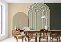 Minimalist arch design mural in soft beige and white tones perfect for modern interiors.