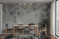 Monochrome botanical leaf wallpaper for serene ambiance
