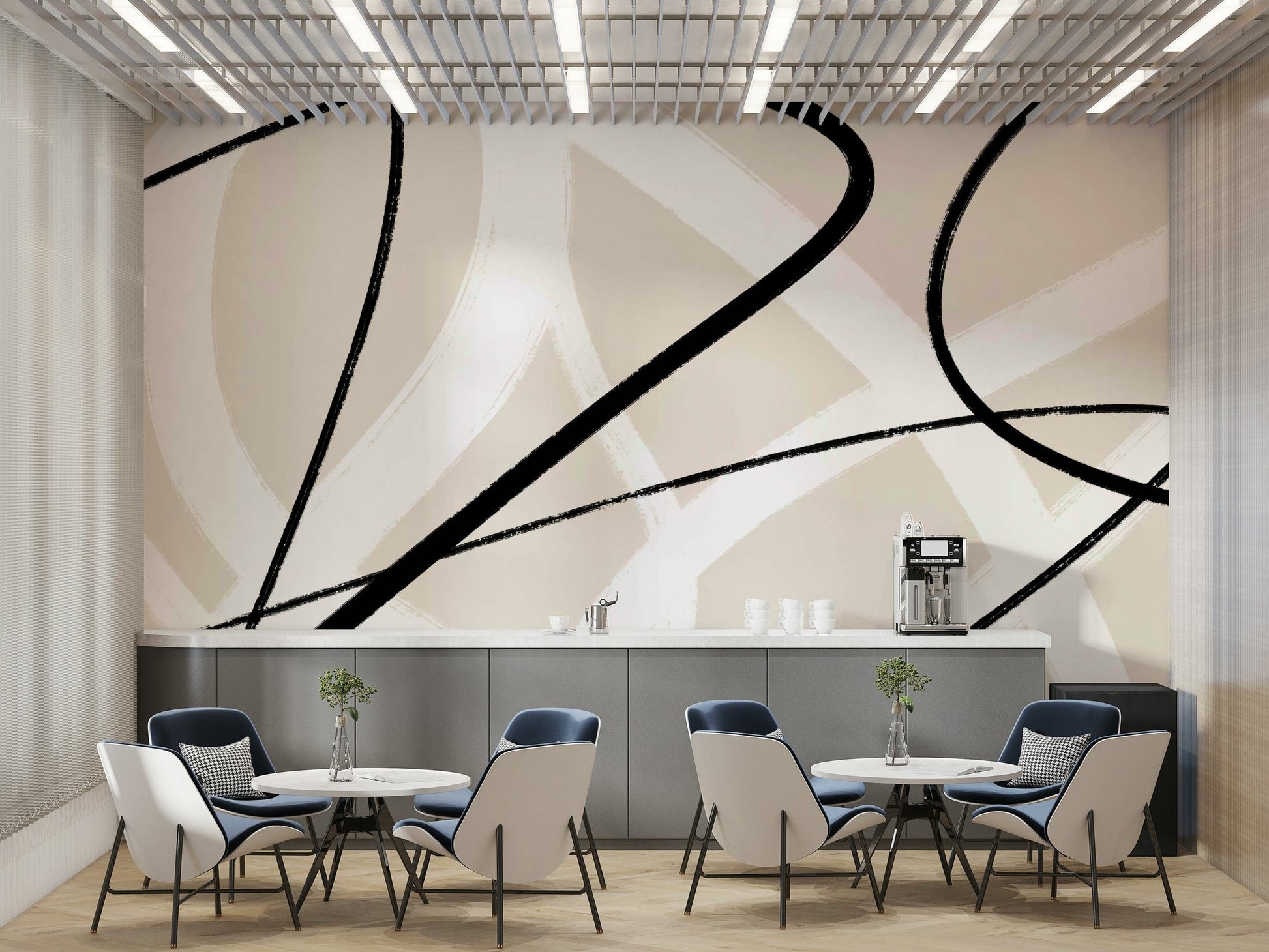 A calming abstract design wallpaper mural that defines a space.

