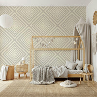 Modern wall mural, cream and greige lines, architectural repeating design.