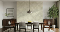 Neutral cross pattern wall mural, light-colored lines, refined office design.