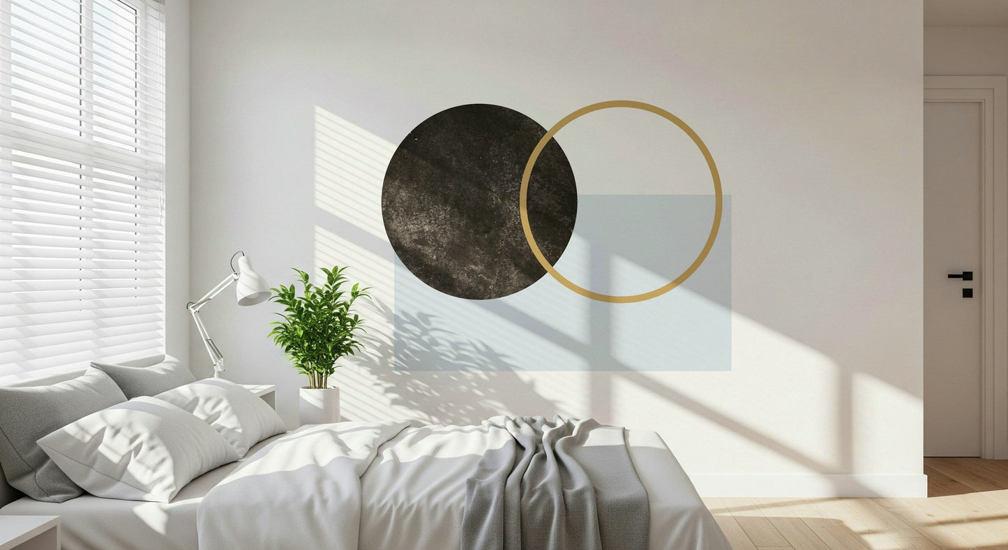 Unique wallpaper for walls, overlapping geometric shapes, artistic style.