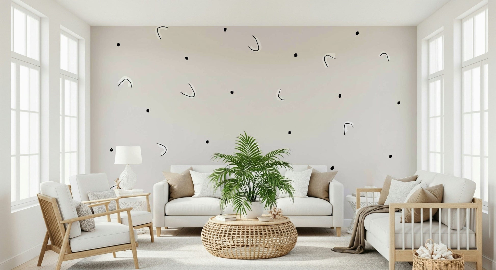 An artistic minimalist form mural for home decor.