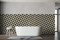Monochrome geometric accent wall wallpaper design
