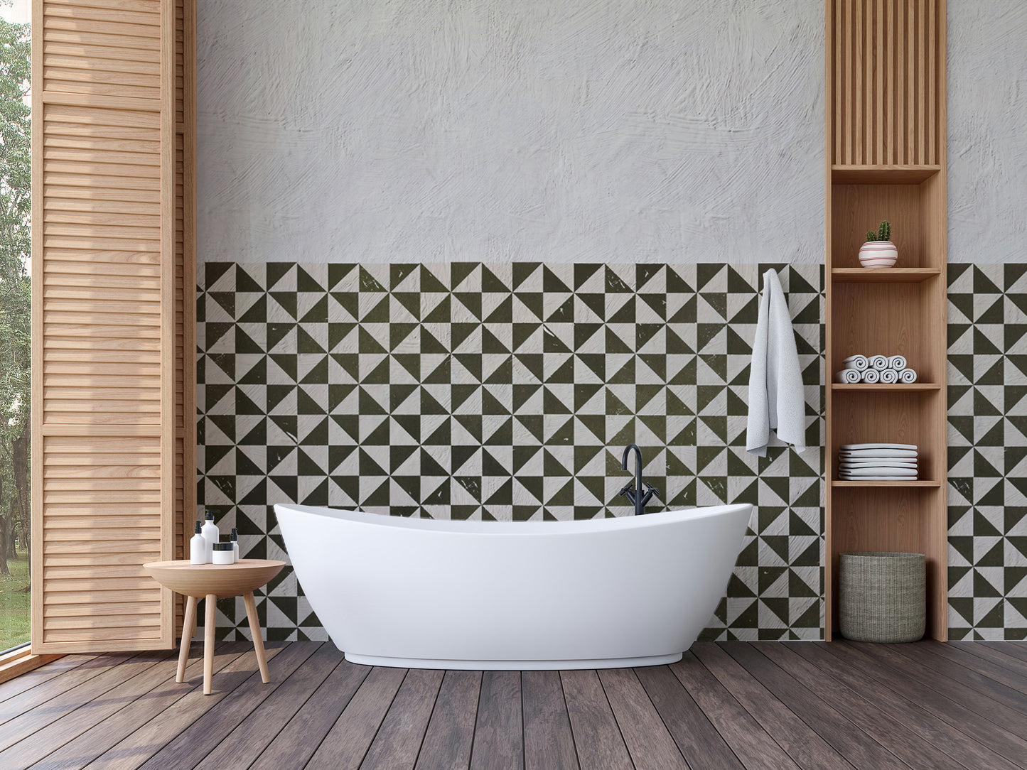 Symmetrical pattern wallpaper with textured white finish
