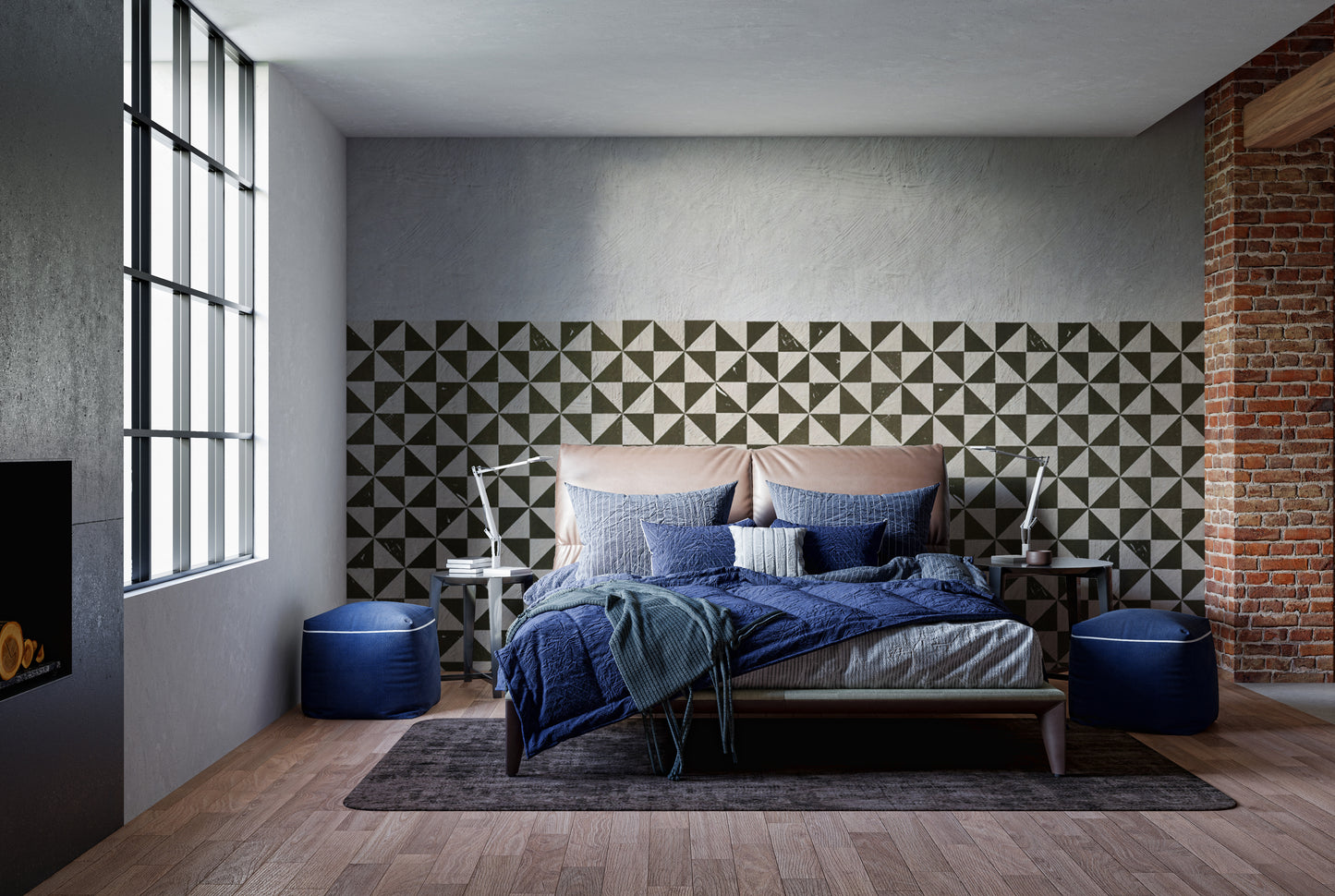 Scandinavian style geometric wallpaper with bold contrast
