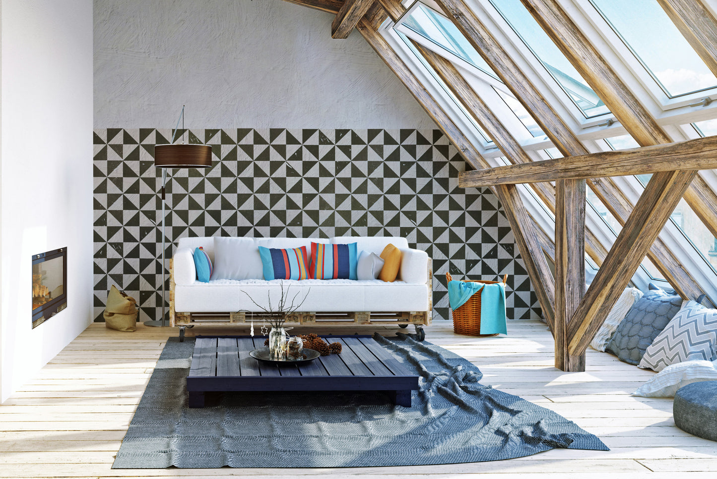 Modern tessellated wall mural with geometric shapes
