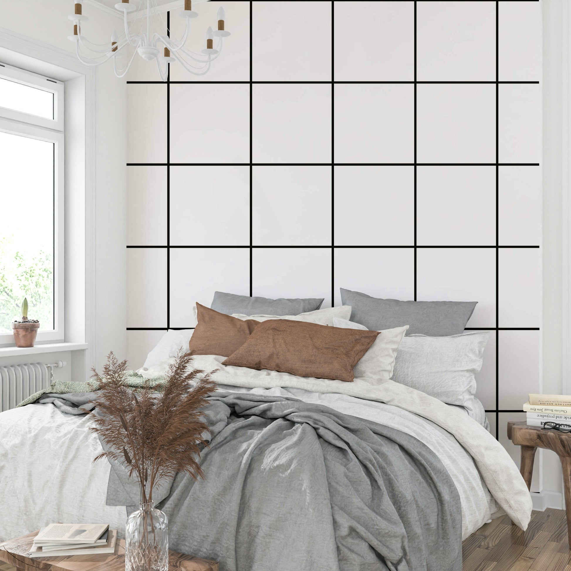 Simple black-and-white grid wallpaper for contemporary rooms.


