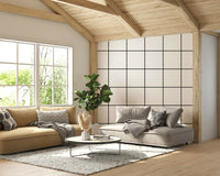 Crisp grid wallpaper in black and white for modern home or office.

