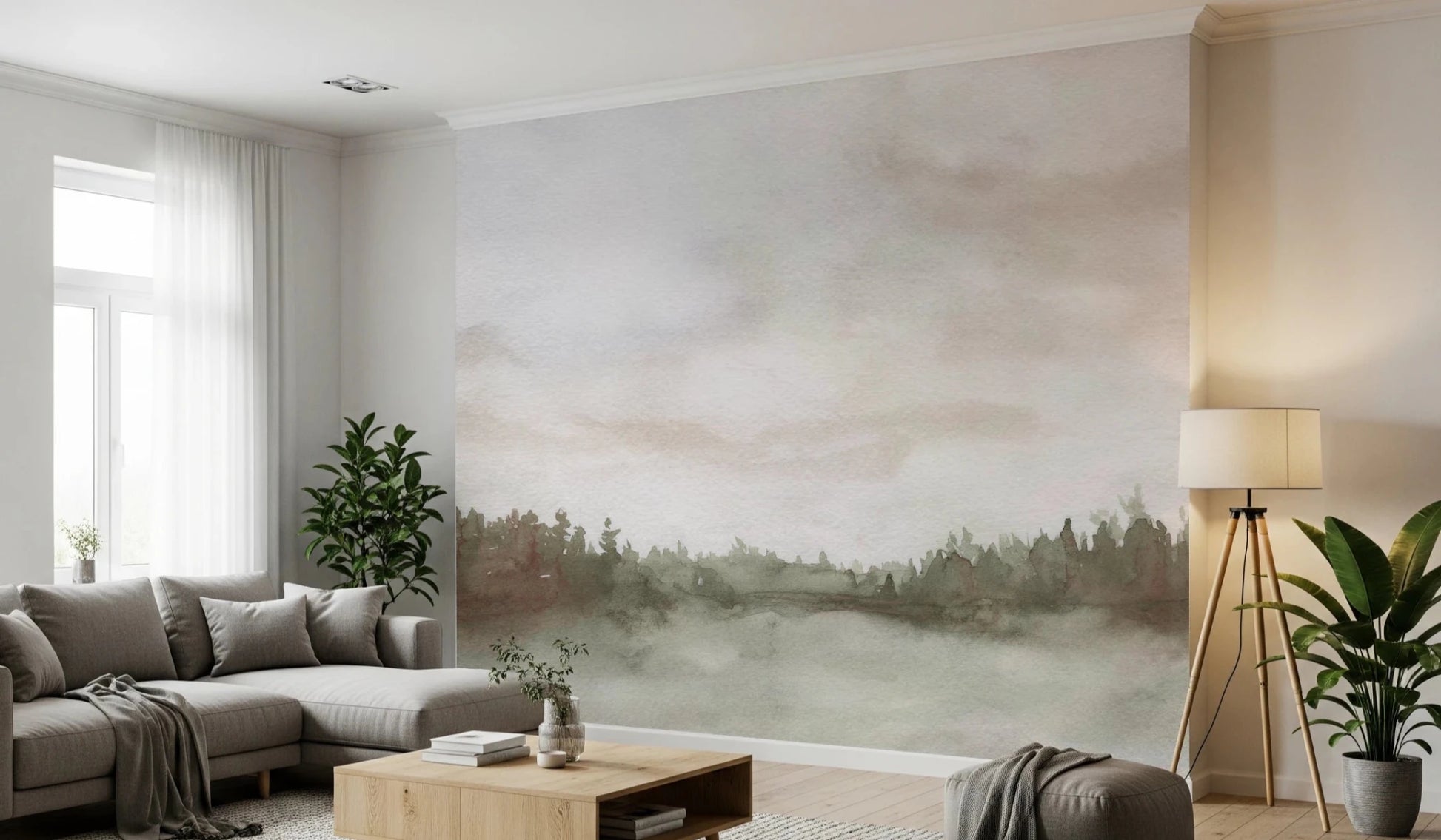 Minimalist Misty Trees Wall Mural
