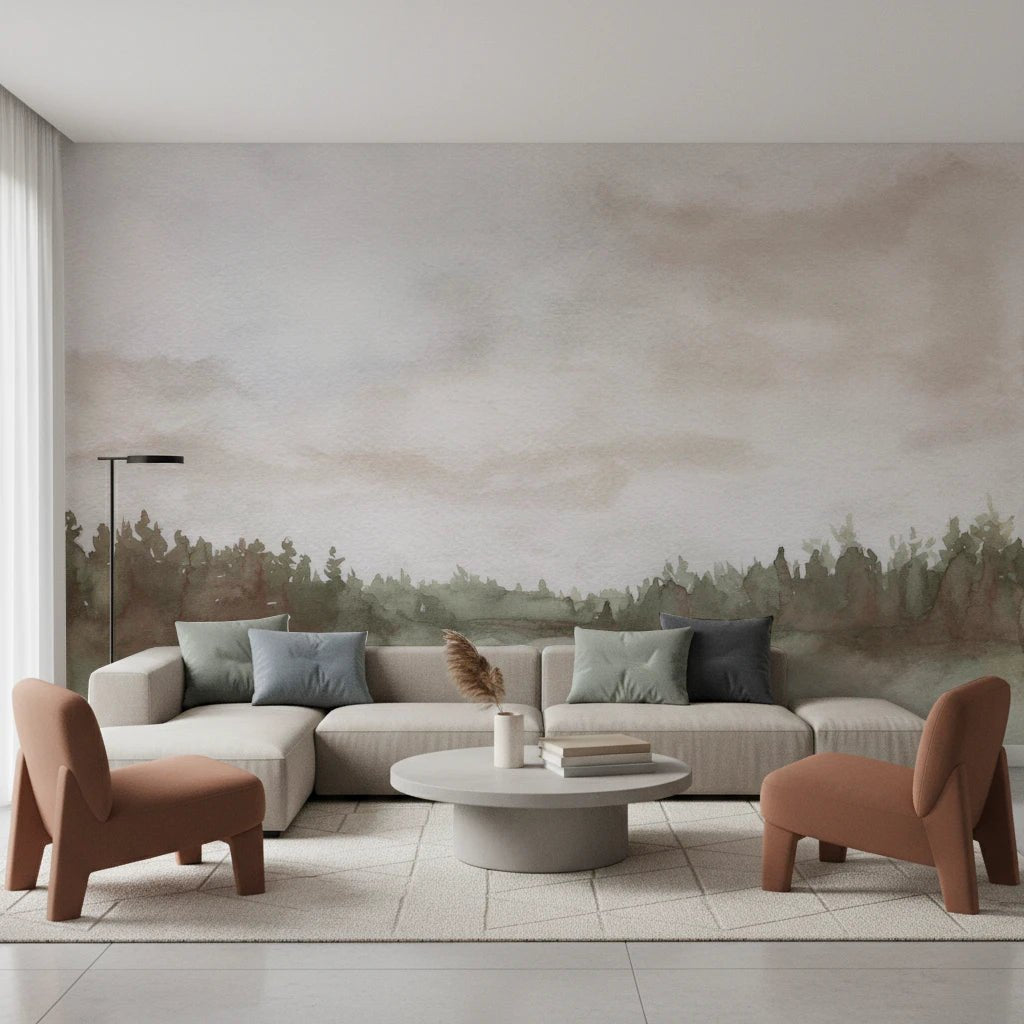 Minimalist Misty Trees Wall Mural