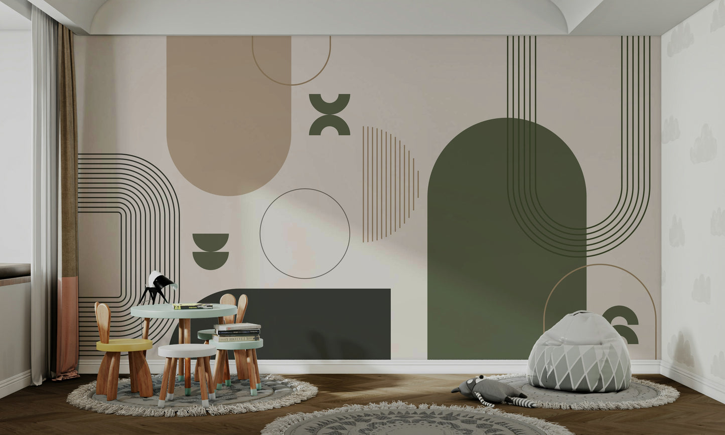 Retro color palette mural with simple geometry

