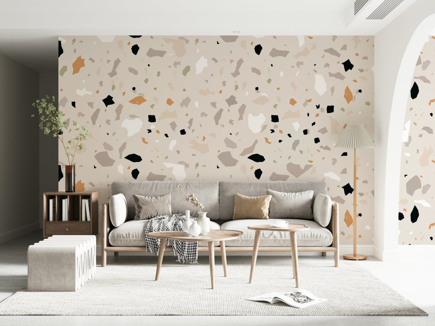 Minimalist Terrazzo clean aesthetic wallpaper random chip shapes.