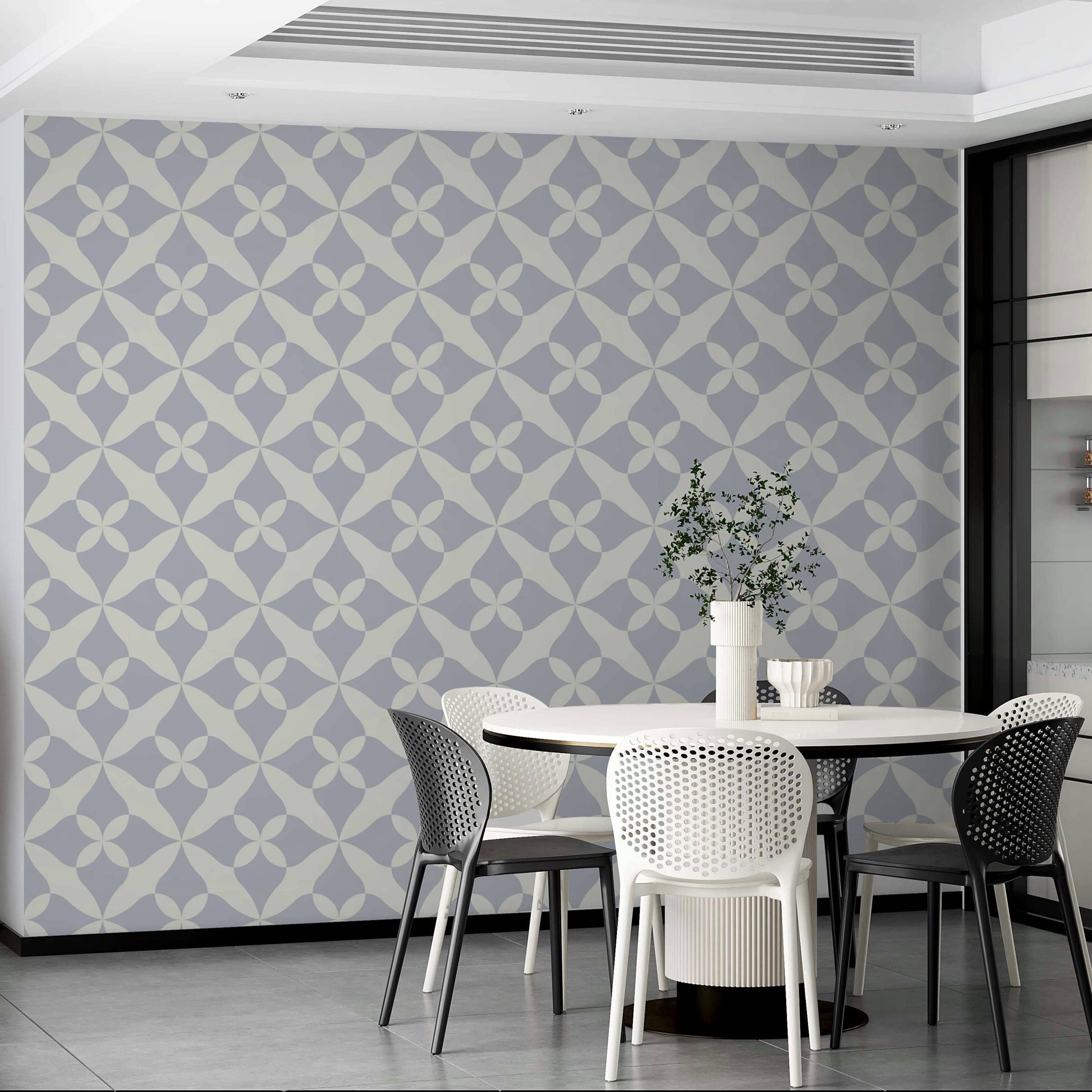 Modern geometric wallpaper with soft curvy shapes.
