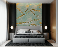 Golden Veins Mint Whisper design shown as a large-scale, modern abstract Marble Wallpaper.