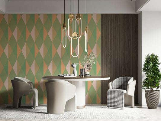 Mint peach wall mural brightens modern living room