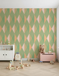 Pastel triangle wall mural warms kids room wall