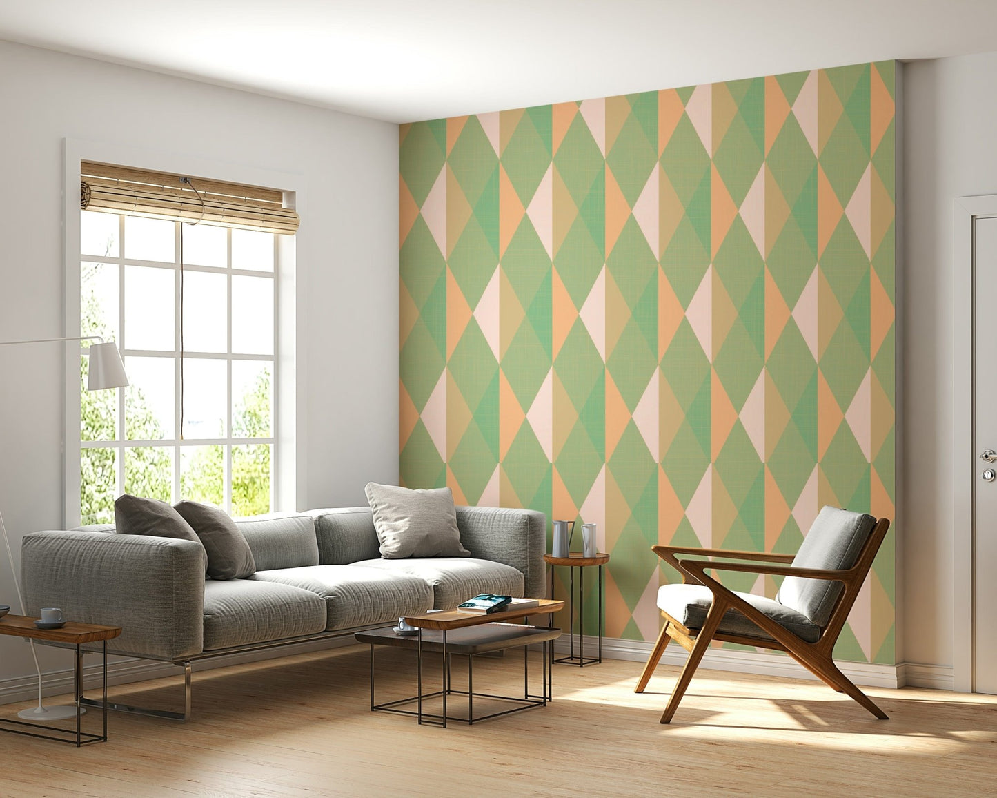 Mint peach wall mural refreshes dining area