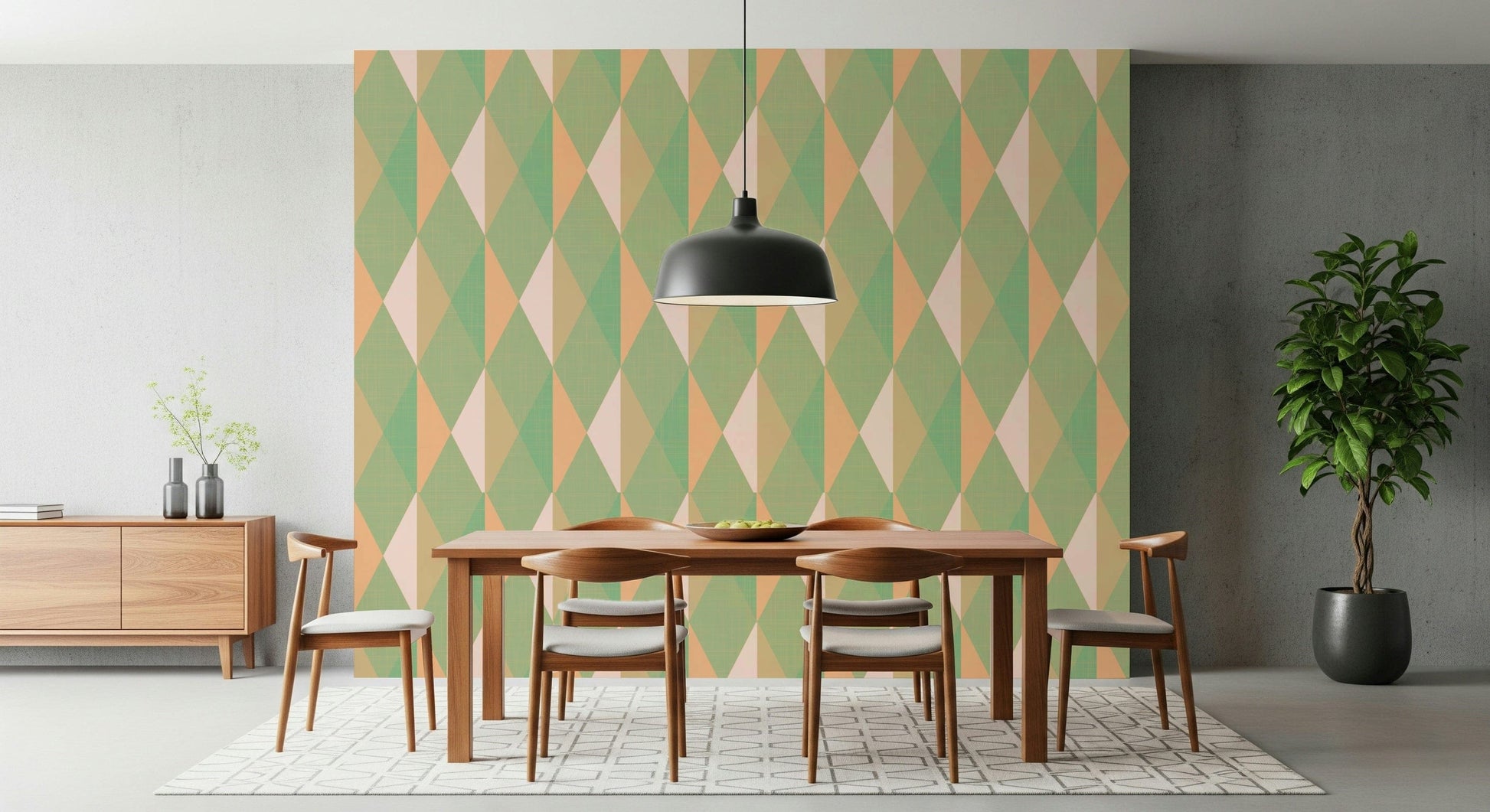 Mint & Peach Triangles modular geometric structure wall art.