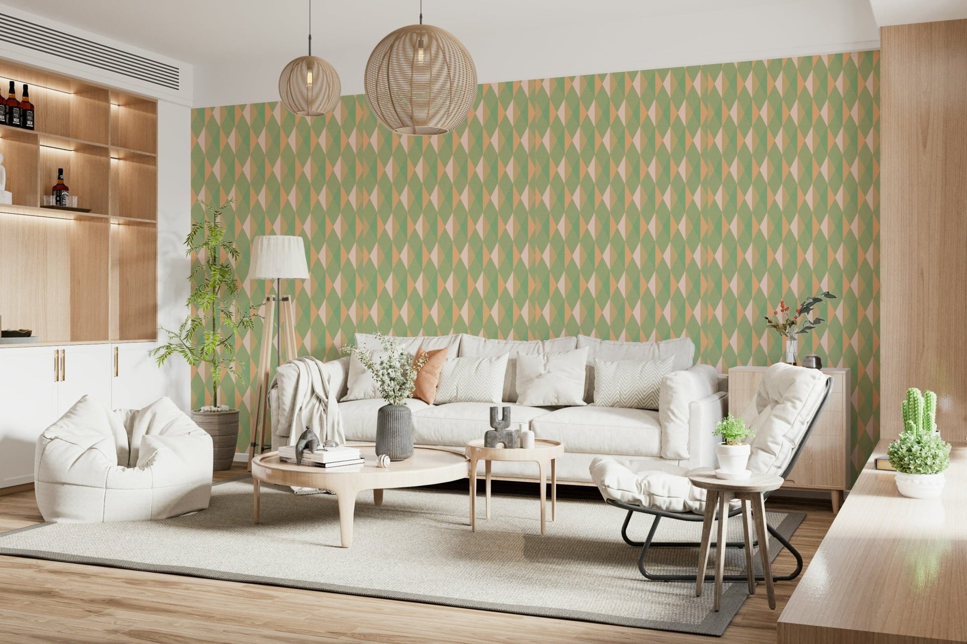 Mint & Peach Triangles interlocking geometric wall art.