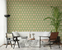 Green and peach prism wall covering Mint & Peach Triangles.