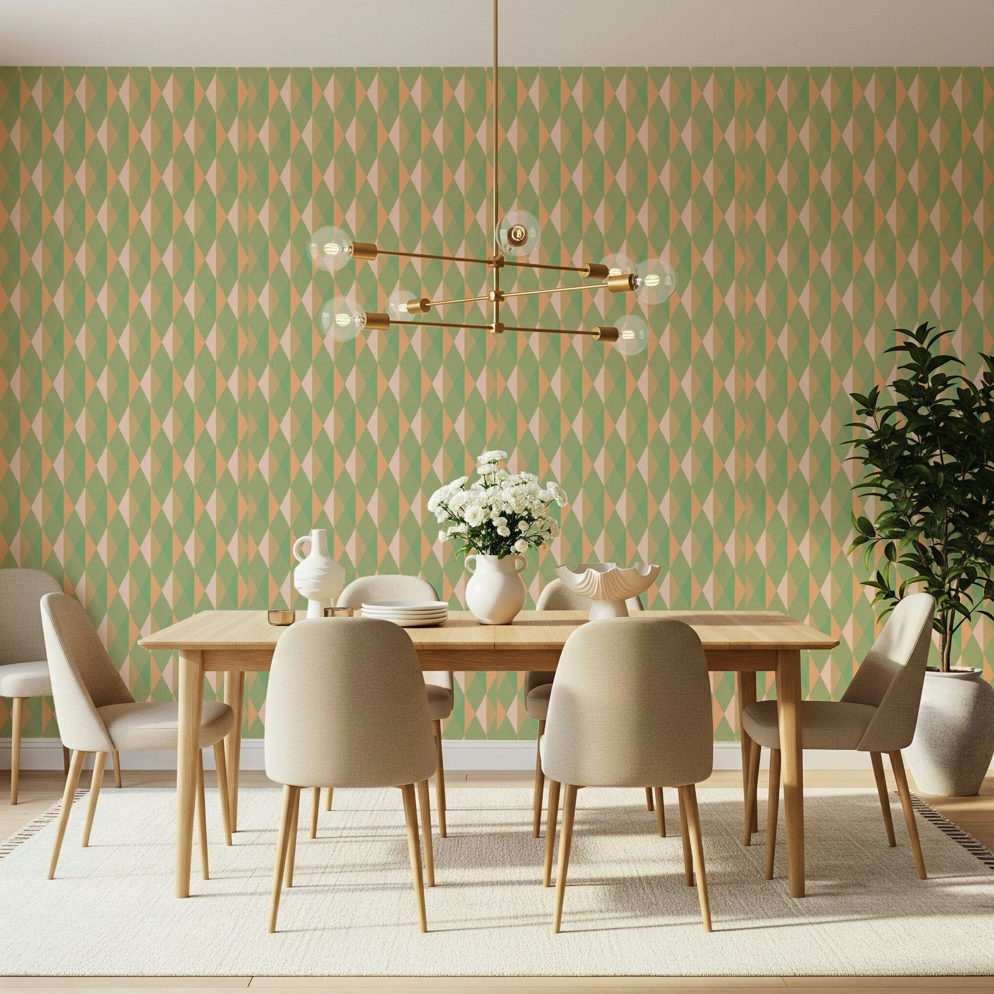 Soft pastel geometric wallpaper for a serene décor accent.