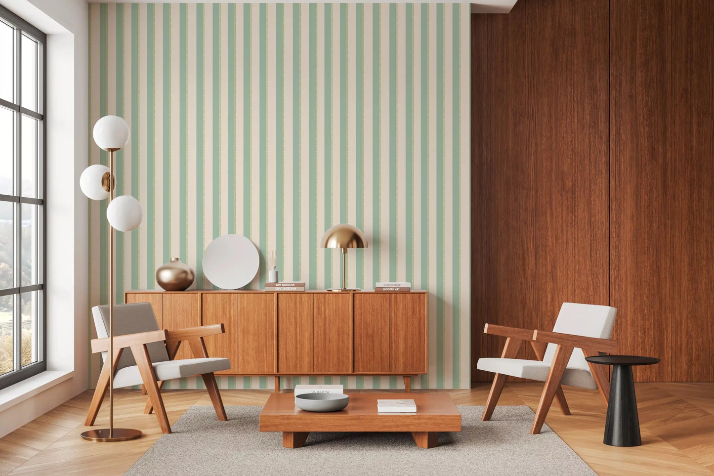 Mint Vertical Stripes Wallpaper featuring soft pastel colors.