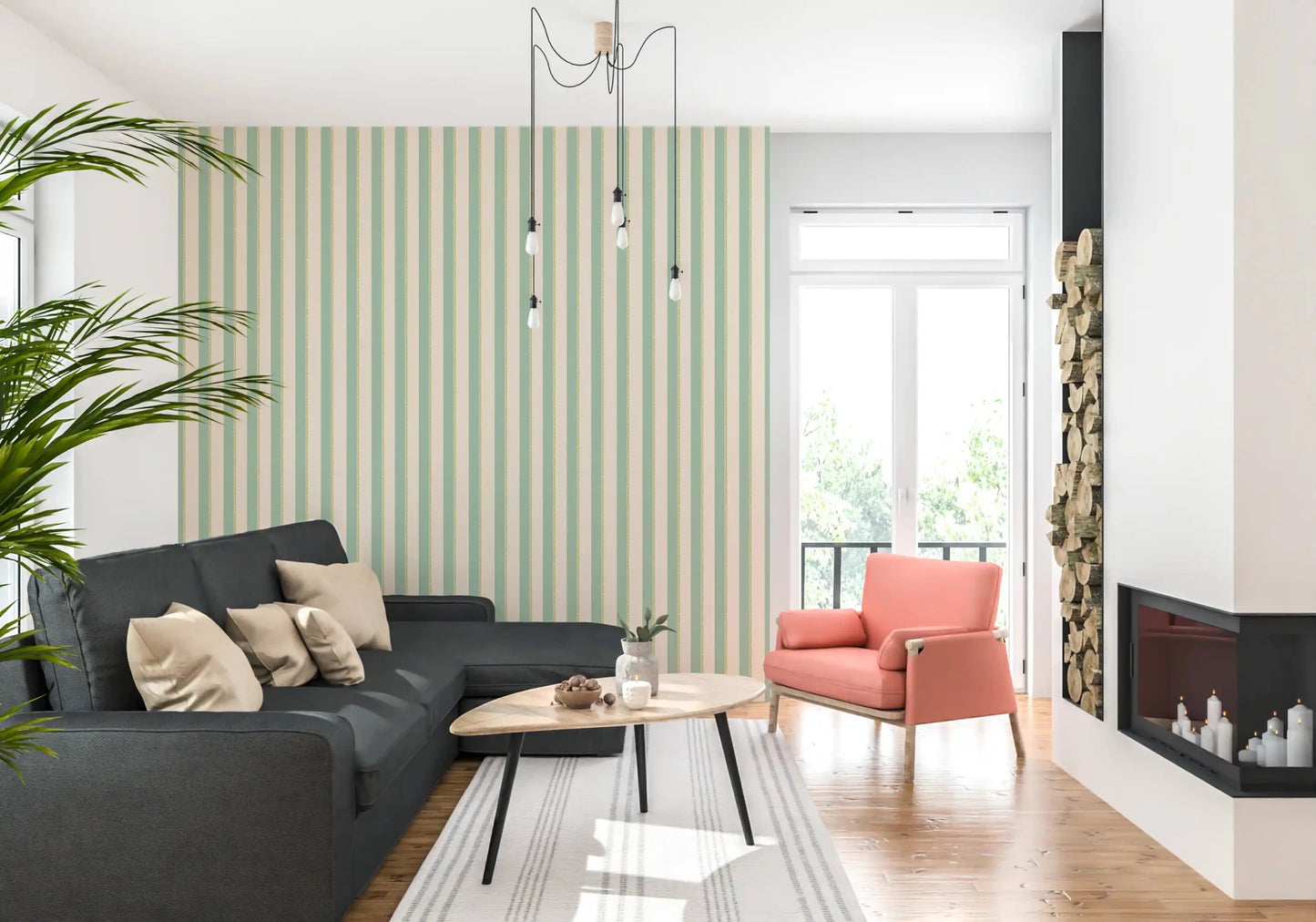 Elegant Mint Vertical Stripes Wallpaper with vertical alignment.