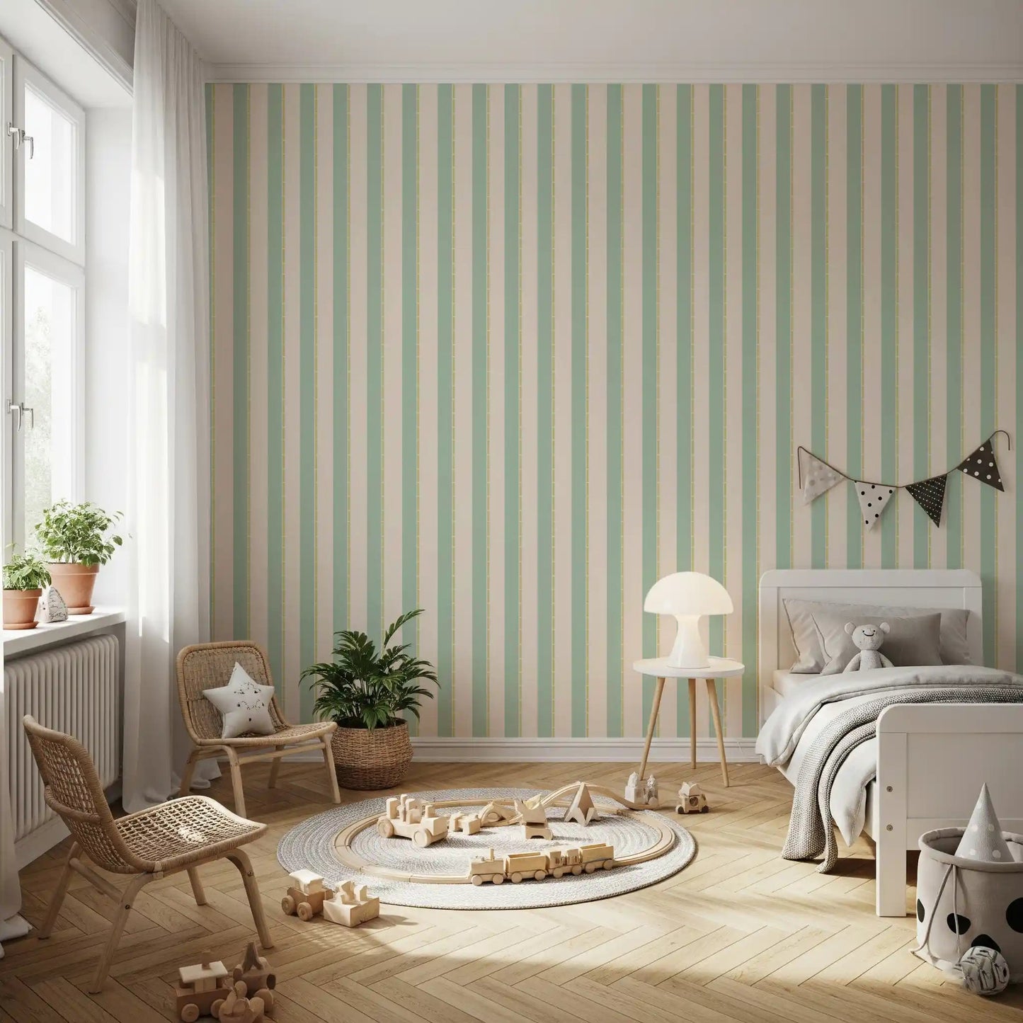 Durable Mint Vertical Stripes Wallpaper for clean home styling.