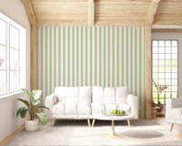 Mint Vertical Stripes Wallpaper for hallway with sage green and cream bands.
