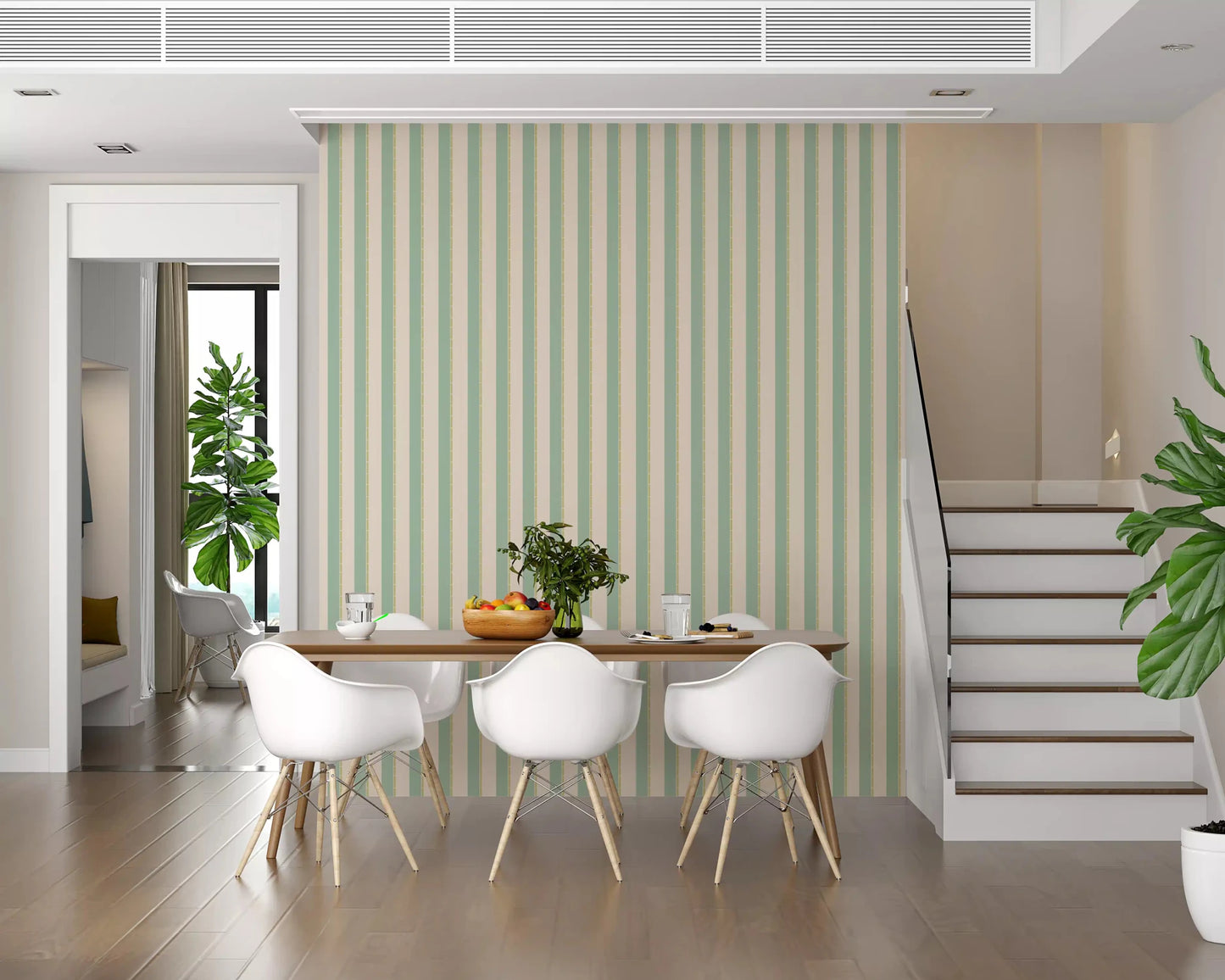 Sage green linear Mint Vertical Stripes Wallpaper design.