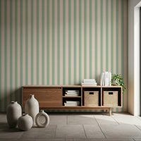 Symmetrical cream and mint green Mint Vertical Stripes Wallpaper.