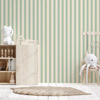 Smooth matte finish on Mint Vertical Stripes Wallpaper for play area.