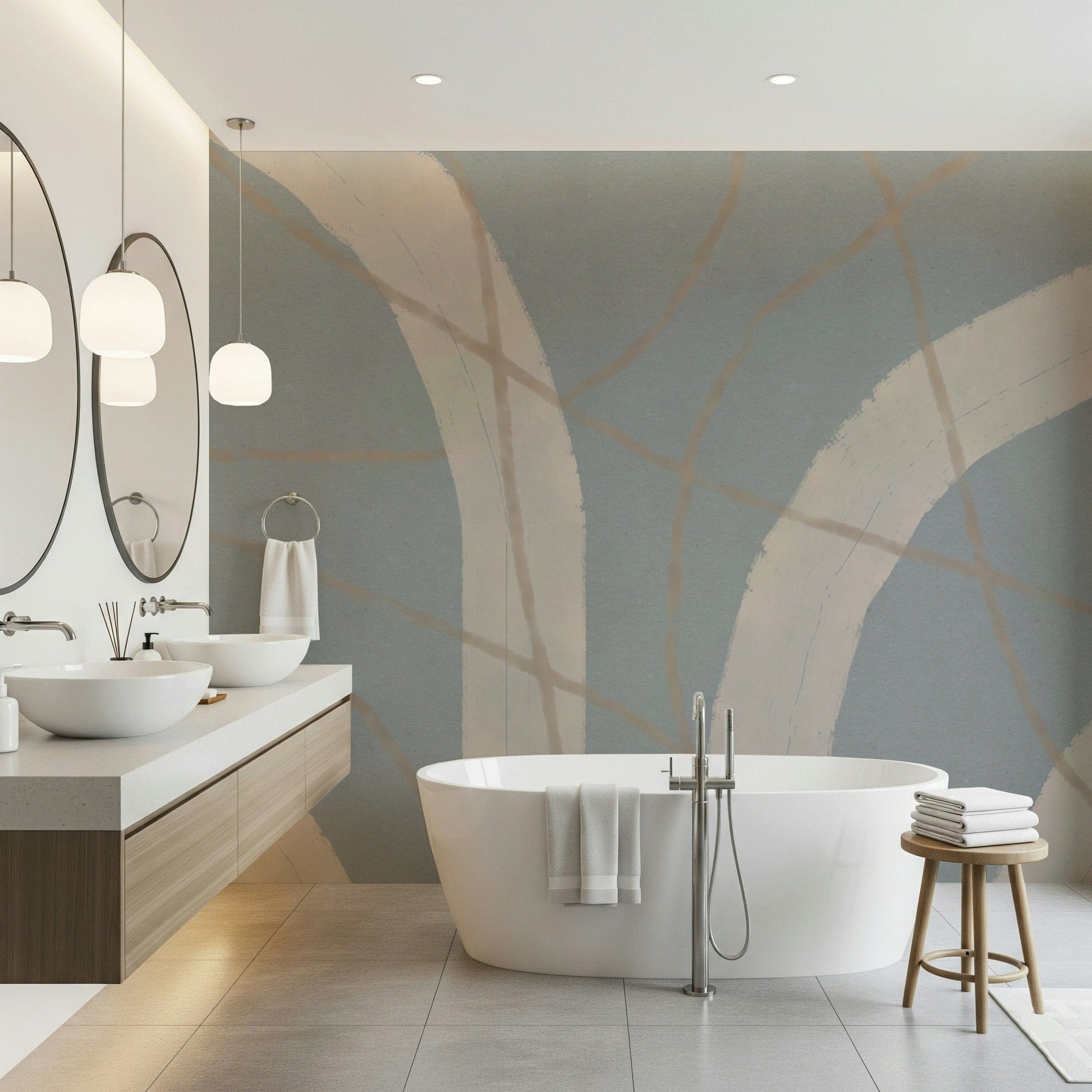 A graceful subtle pattern wall mural in cool, tranquil tones.