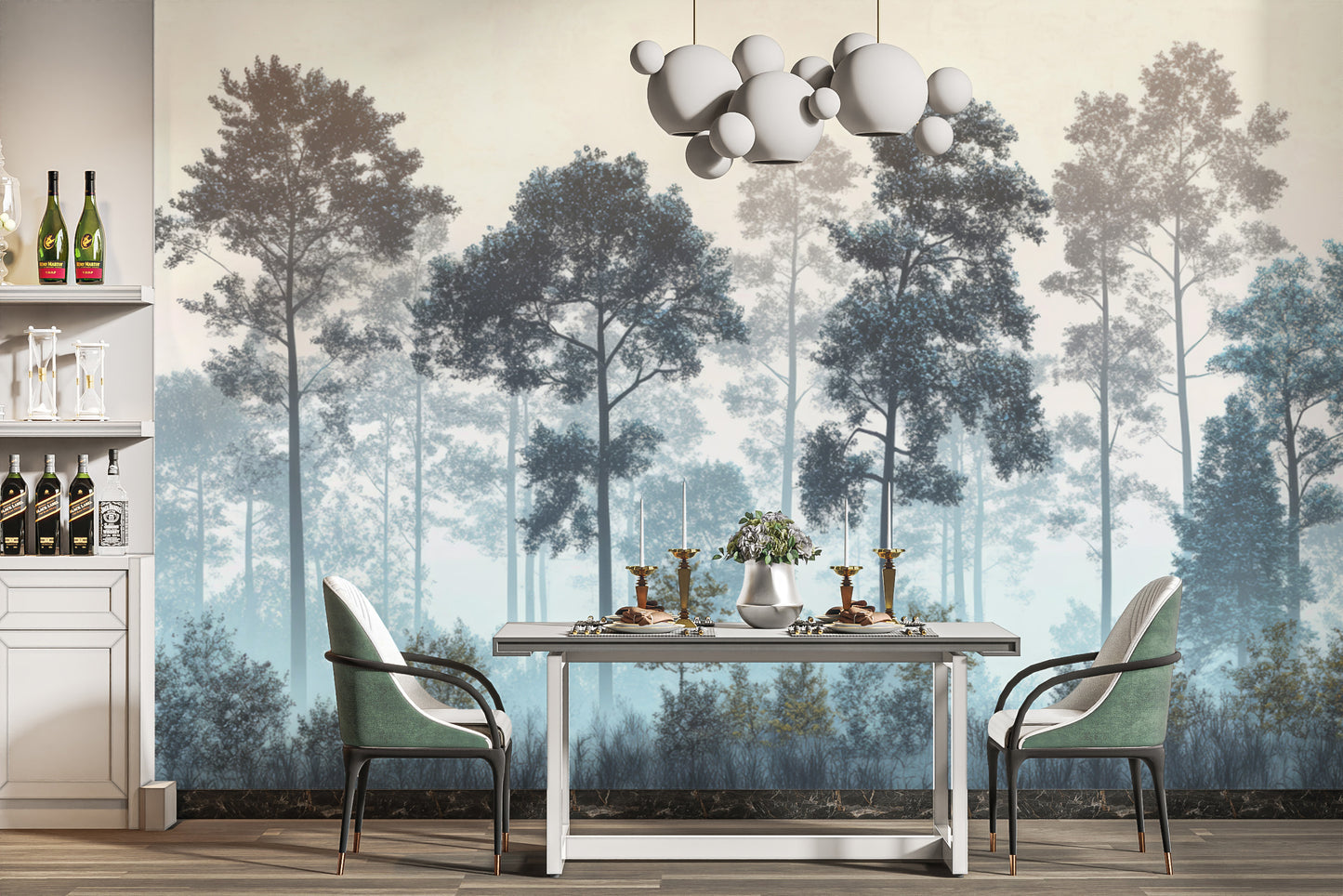 Misty Blue Forest Wall Mural
