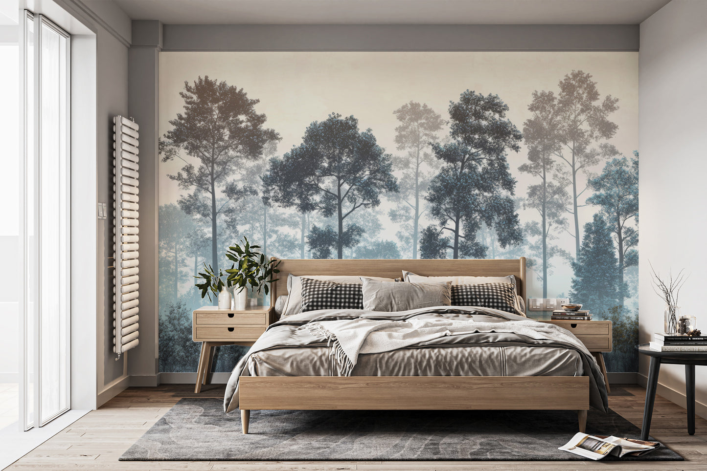Misty Blue Forest Wall Mural