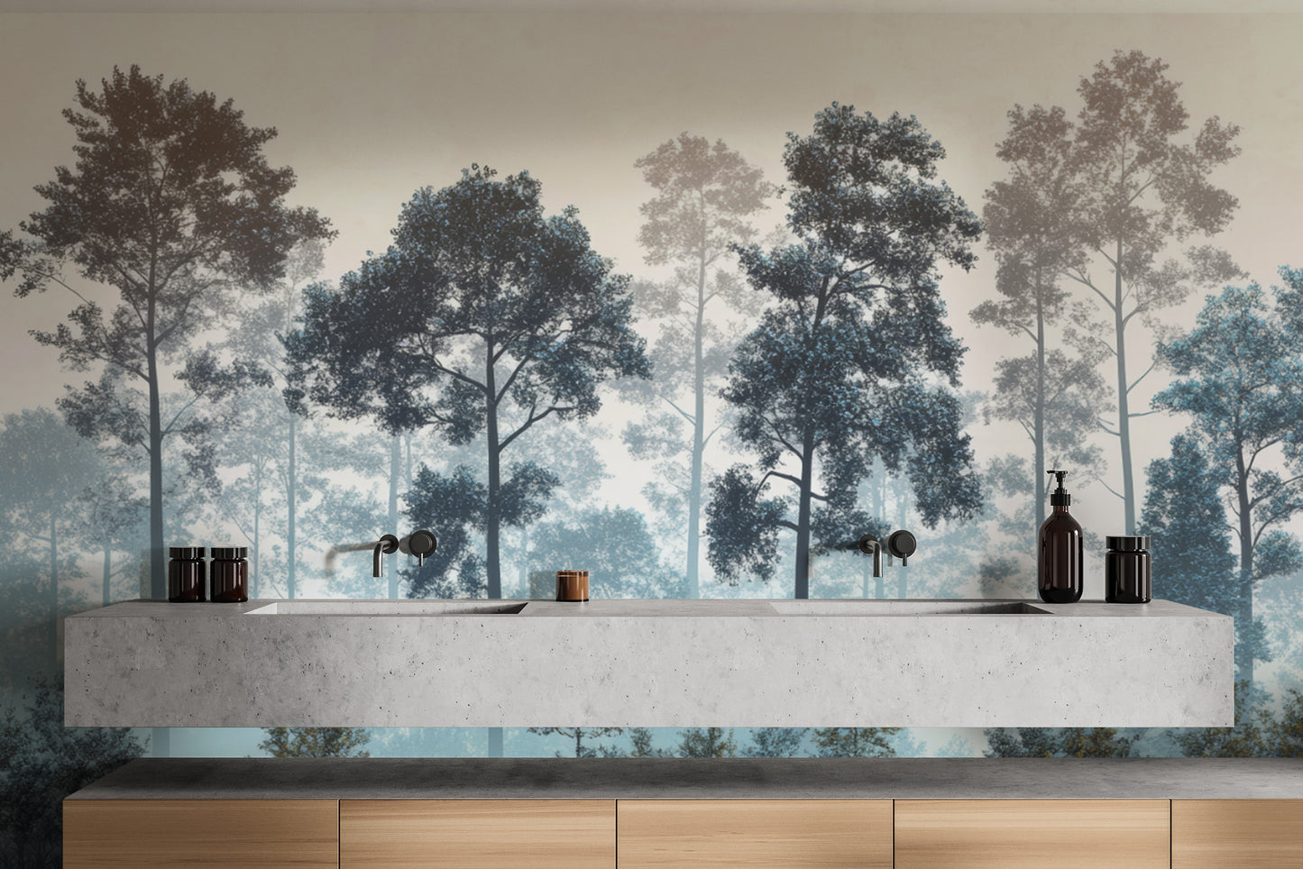 Misty Blue Forest Wall Mural