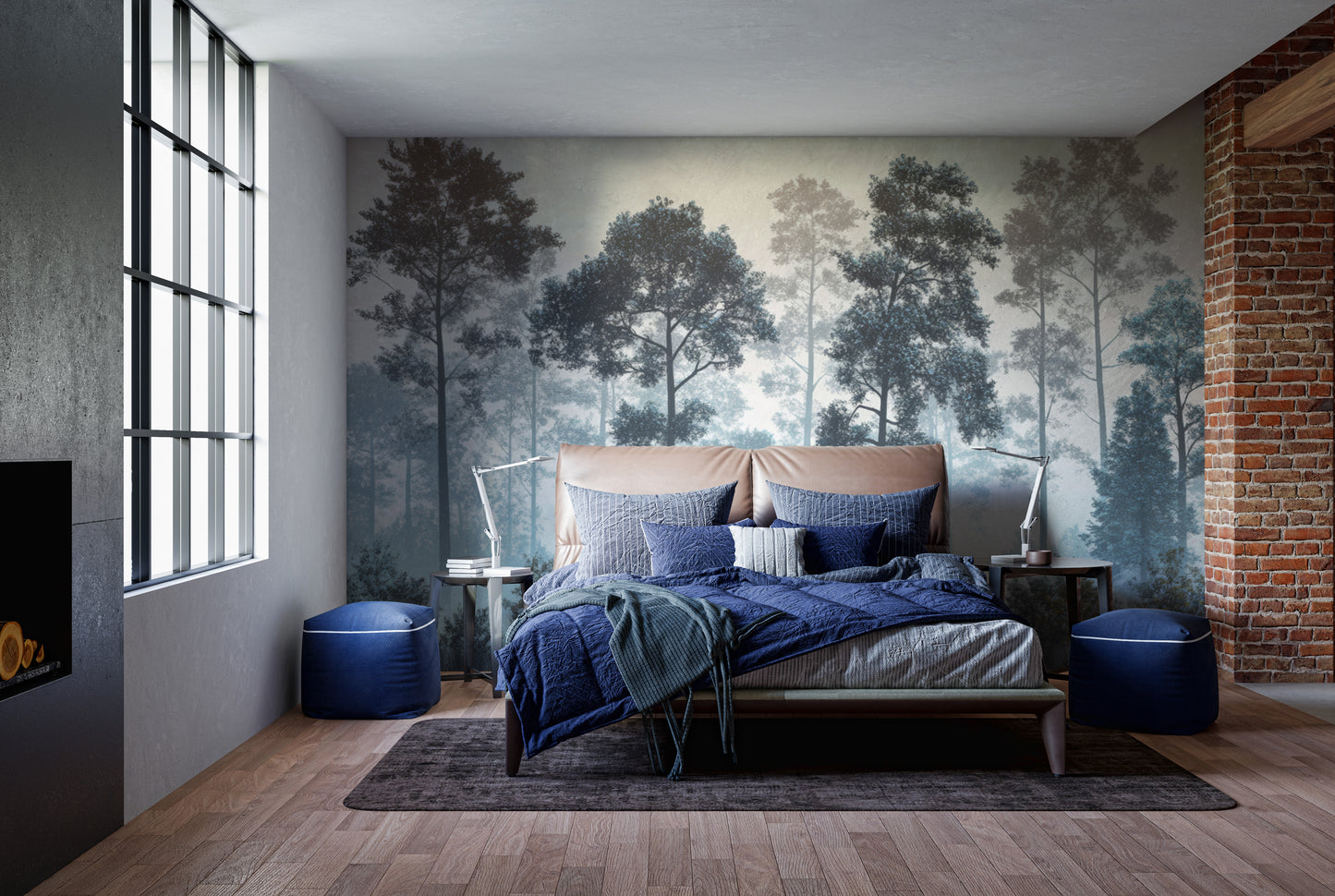 Misty Blue Forest Wall Mural