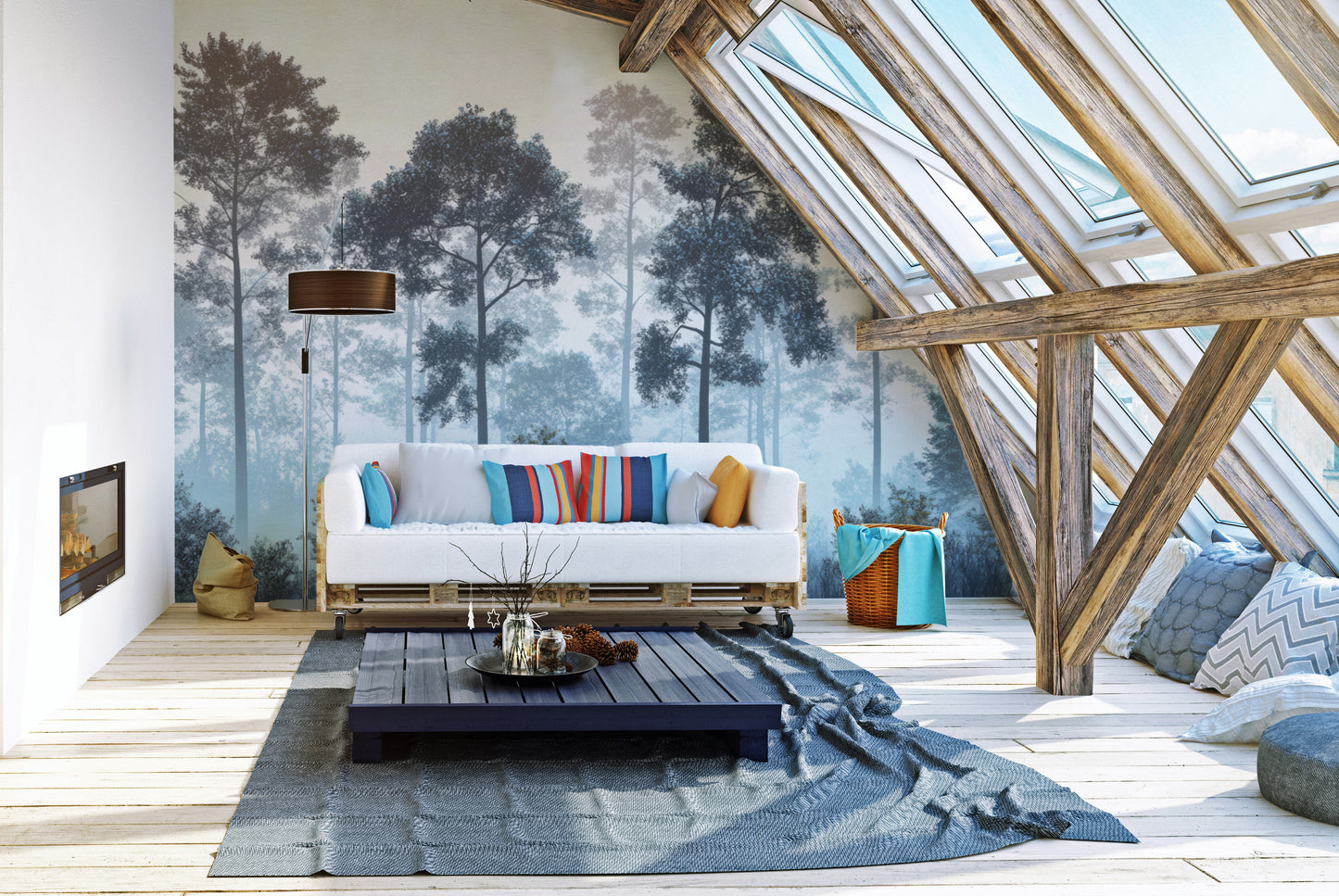 Misty Blue Forest Wall Mural