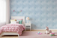 Girls room Misty BlueLeaf wallpaper with soft botanical repeat