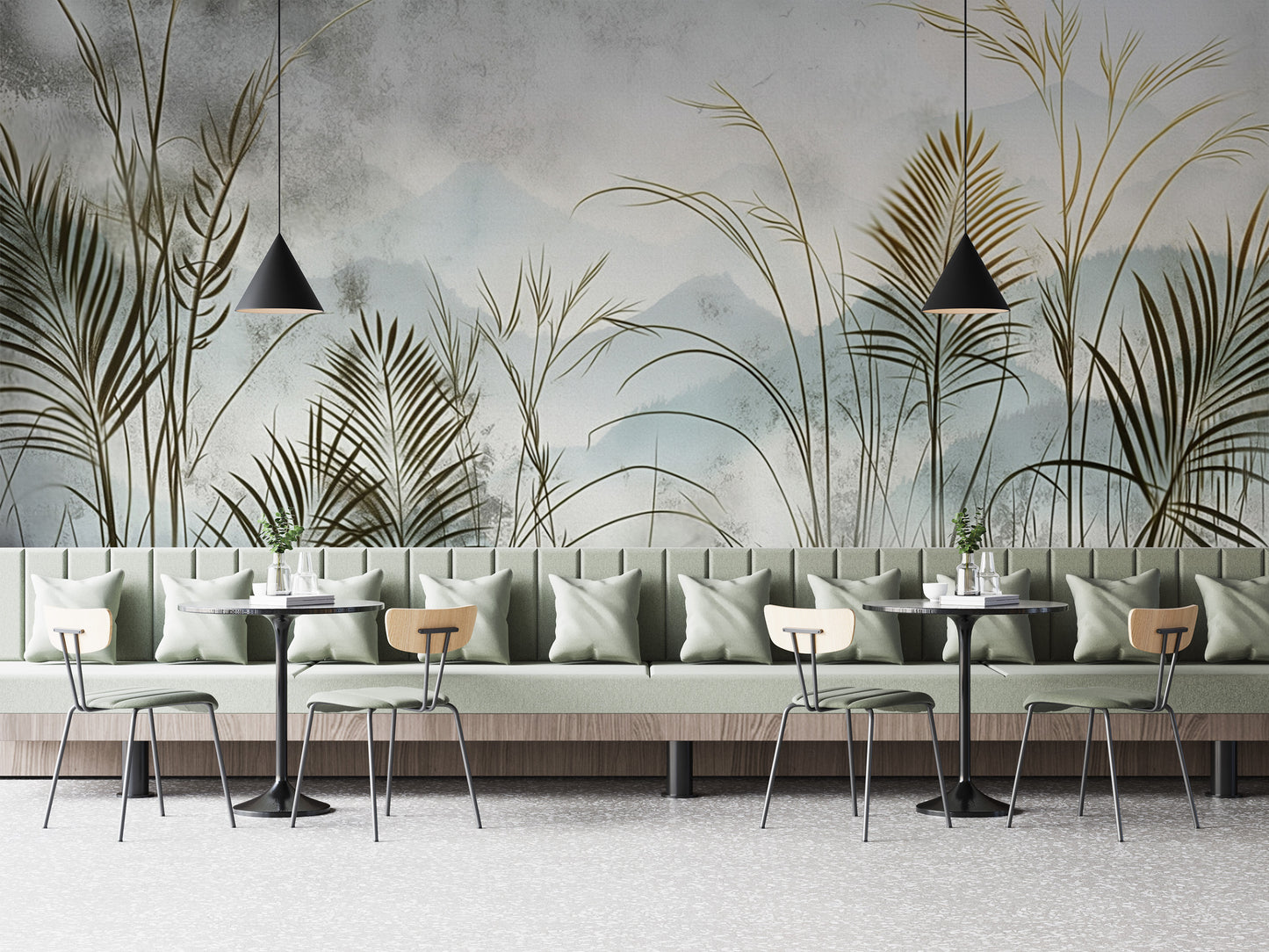 Minimalist botanical wallpaper with dreamy landscape
