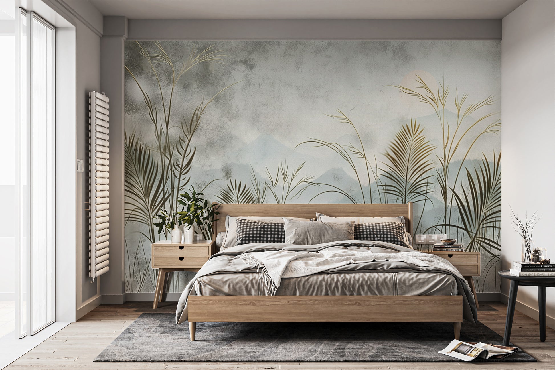 Soft misty forest wallpaper for a calming space
