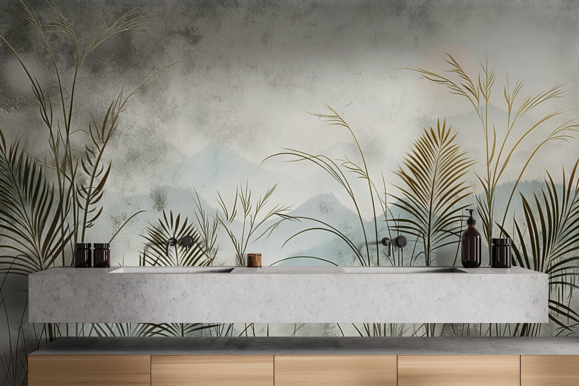 Elegant foliage wallpaper with neutral earthy tones
