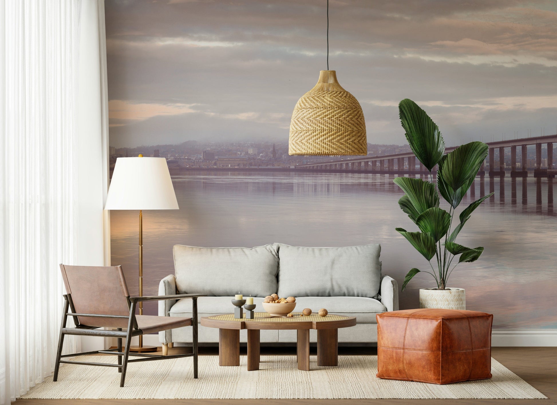 Interior design wall mural Misty Bridge dramatic misty river scene