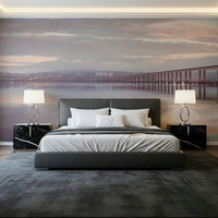 Wall mural minimalist Misty Bridge soft pastel colors cityscape